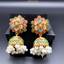 Floral Jhumka Earrings(Champagne)