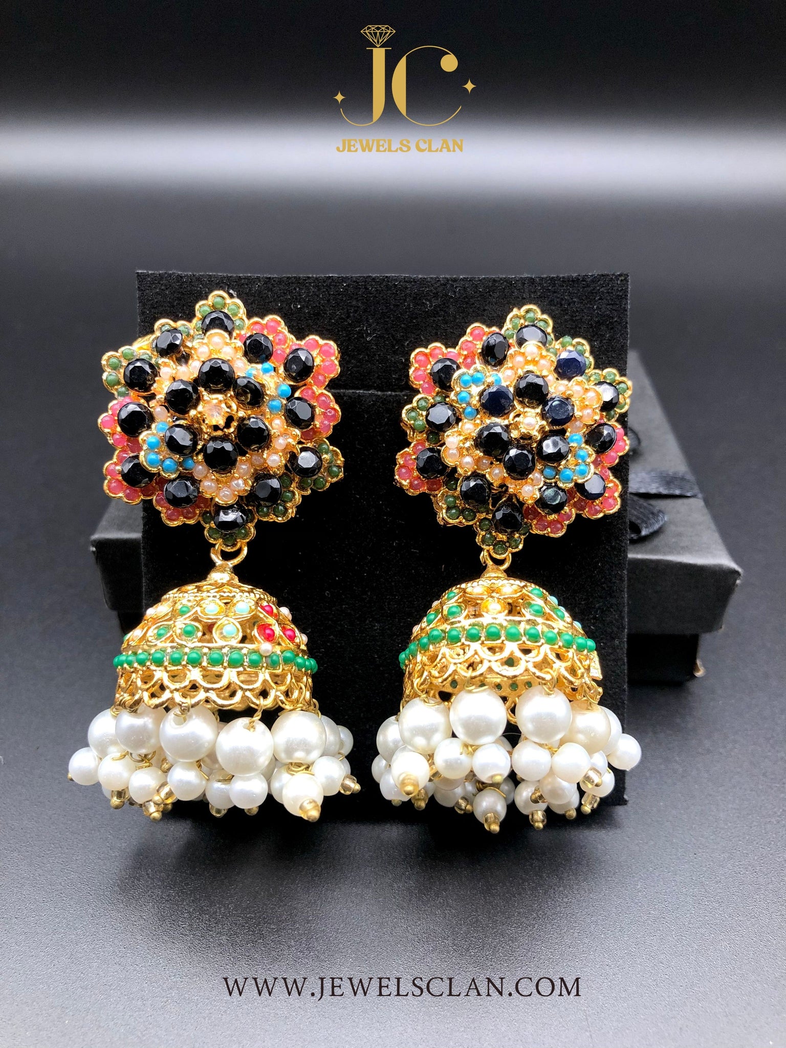 Floral Jhumka Earrings(Black)