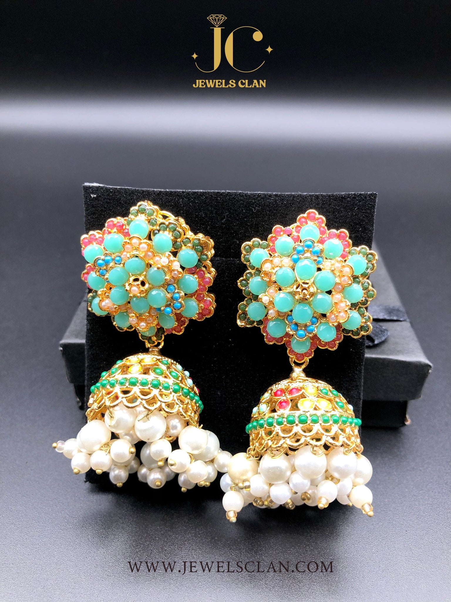 Floral Jhumka Earrings(Mint)