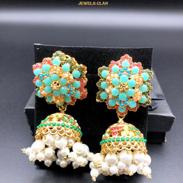 Floral Jhumka Earrings(Mint)