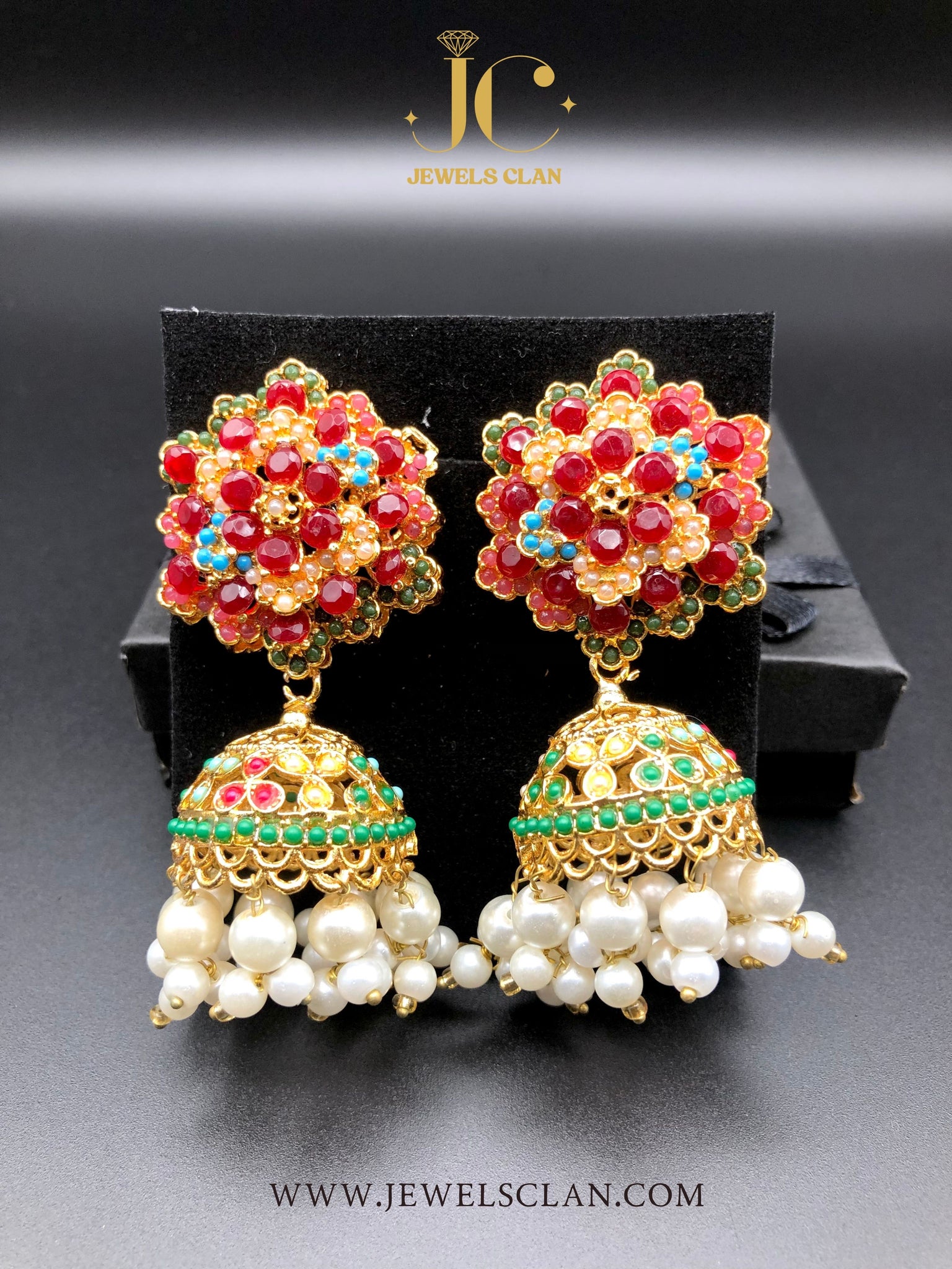 Floral Jhumka Earrings(Red)