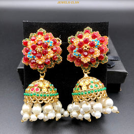 Floral Jhumka Earrings(Red)