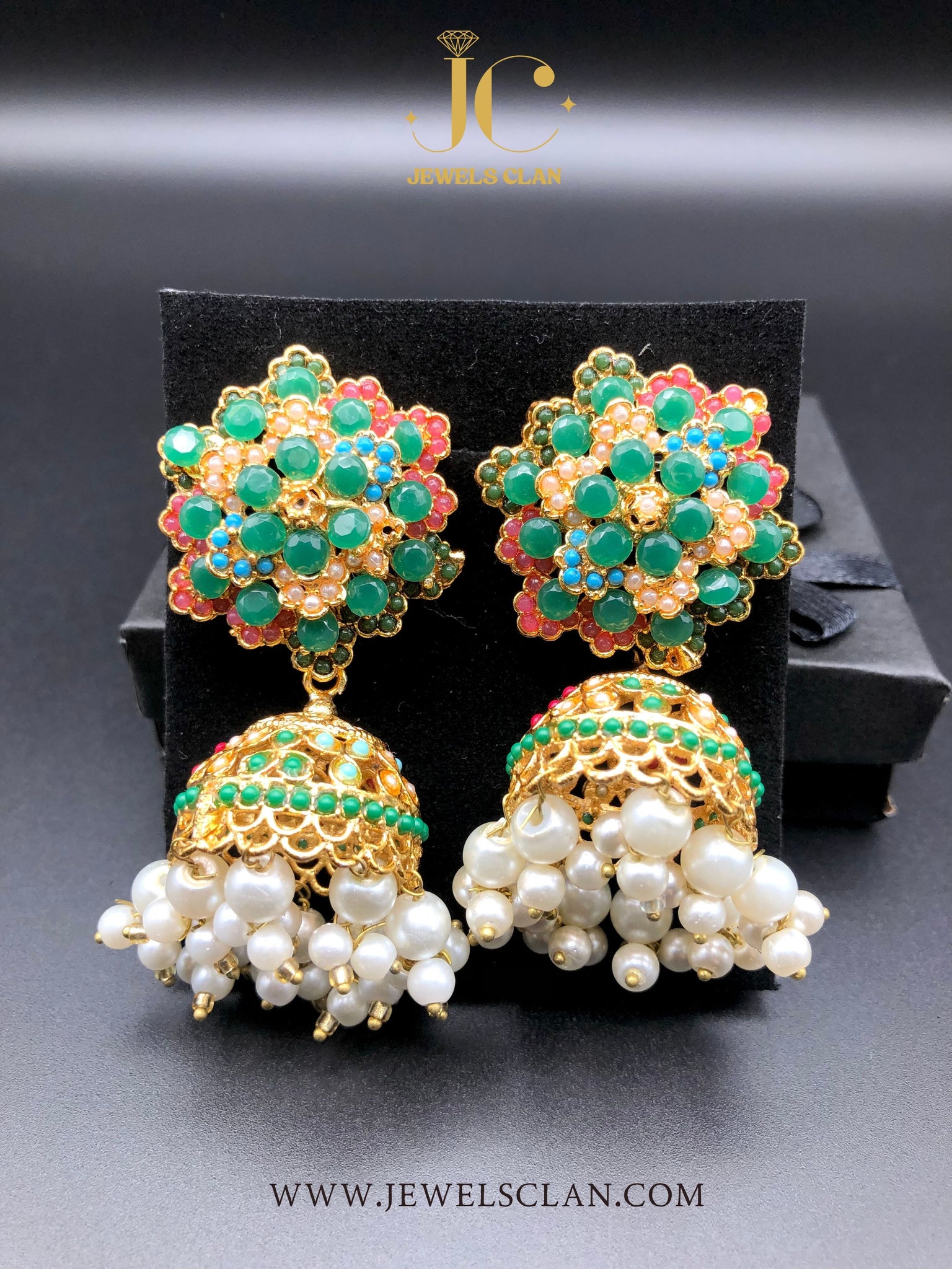 Floral Jhumka Earrings(Green)