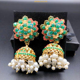 Floral Jhumka Earrings(Green)