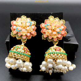 Floral Jhumka Earrings(Pink)