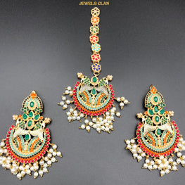 Retro Naurattan Earrings/Tikka Set(Green)