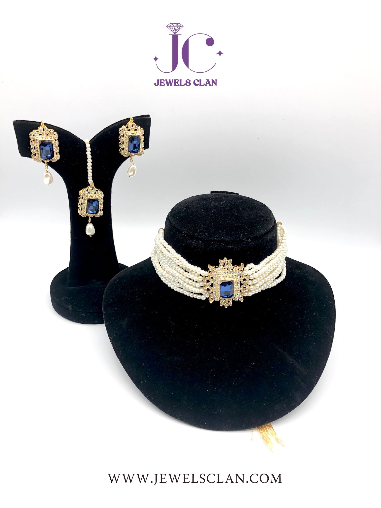 Royal Pearl Choker Set(Blue )