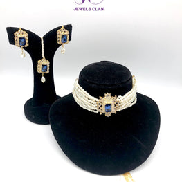 Royal Pearl Choker Set(Blue )