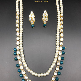 Kundan Maala with Earrings(Bottle Green)