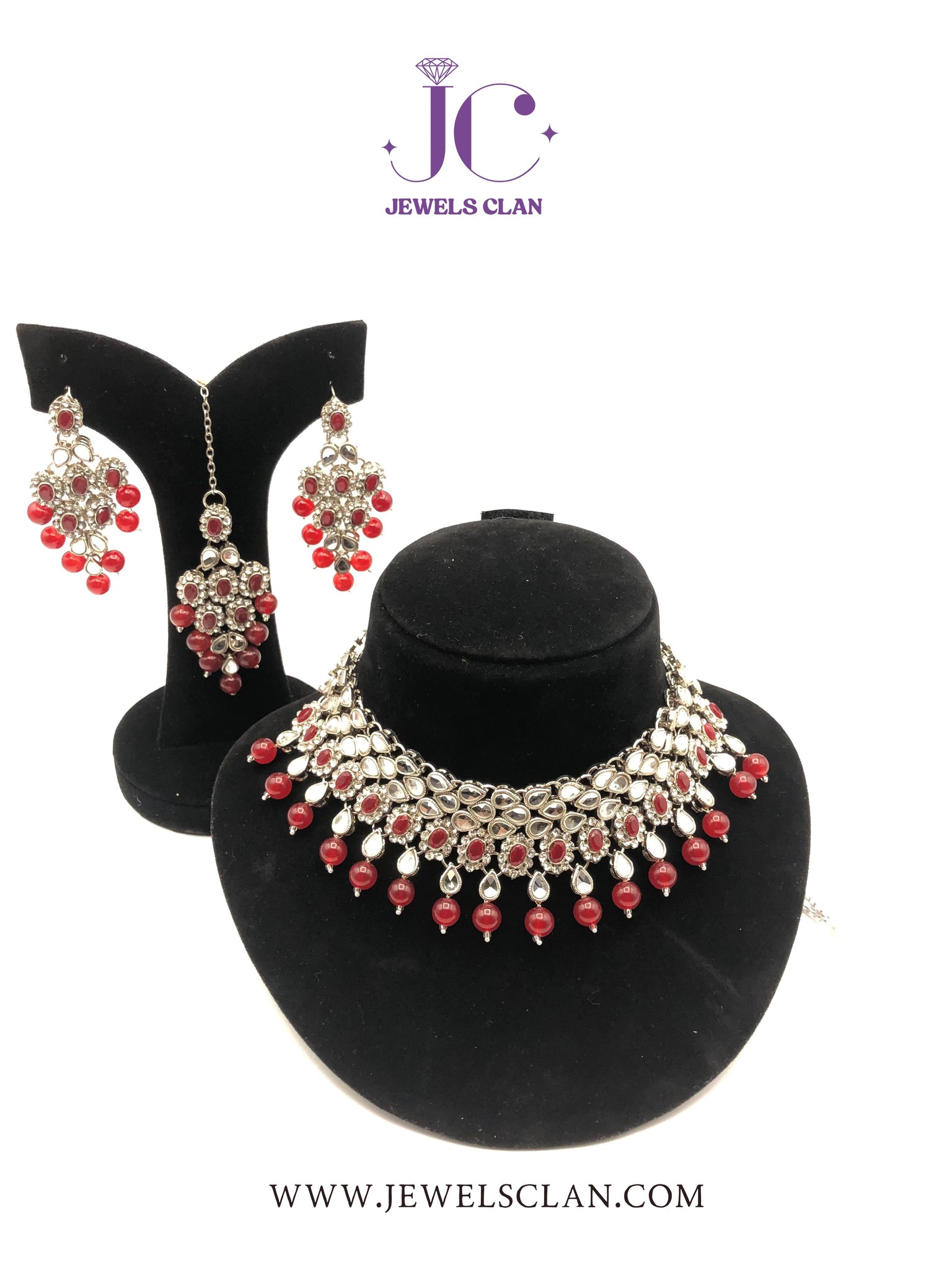 Royal Kundan Silver Set(Red)