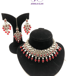 Royal Kundan Silver Set(Red)