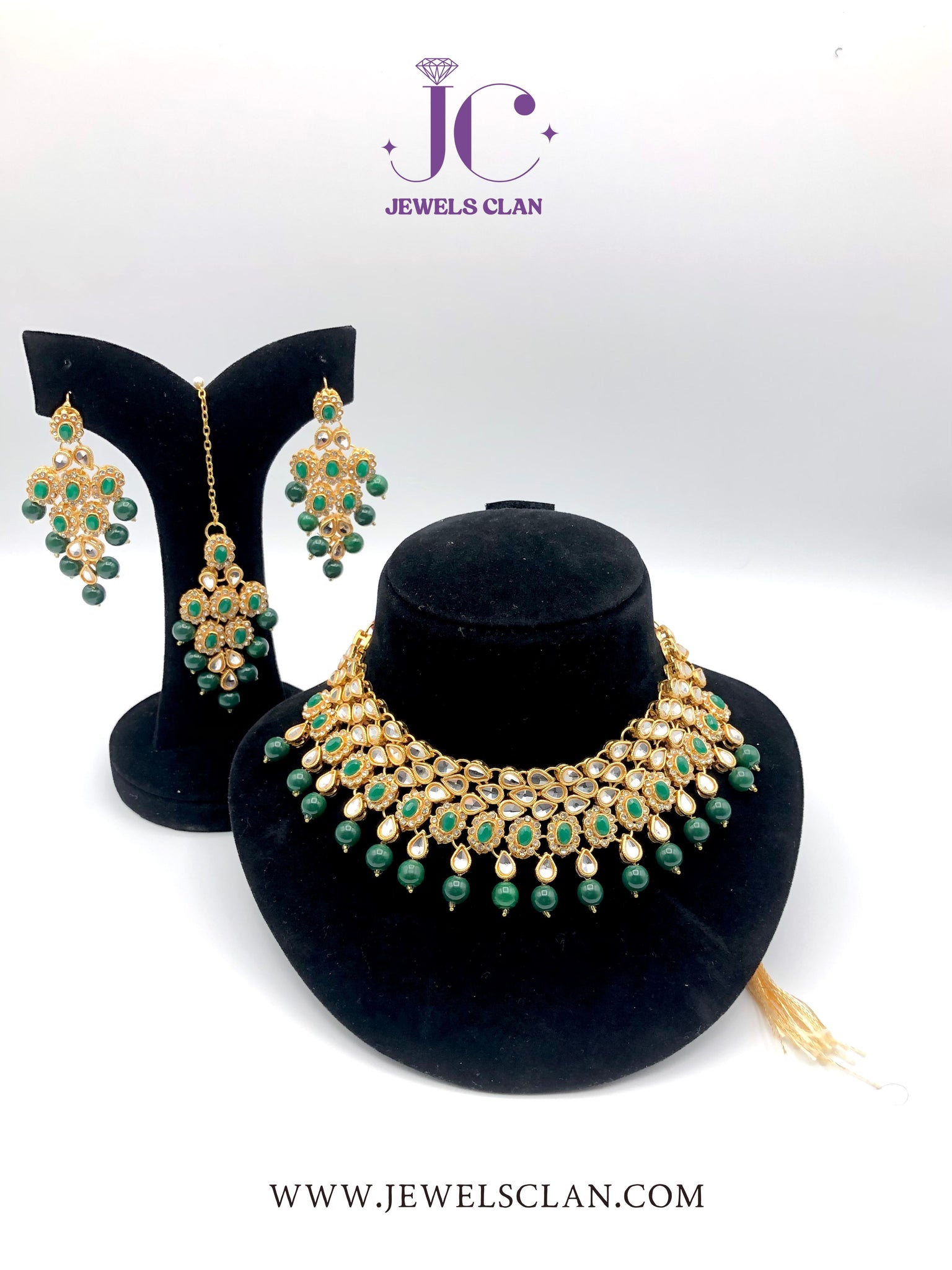 Royal Kundan Necklace Set(Green)