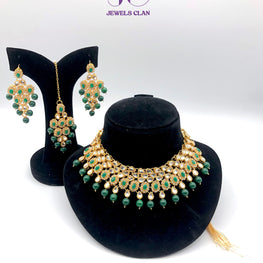 Royal Kundan Necklace Set(Green)