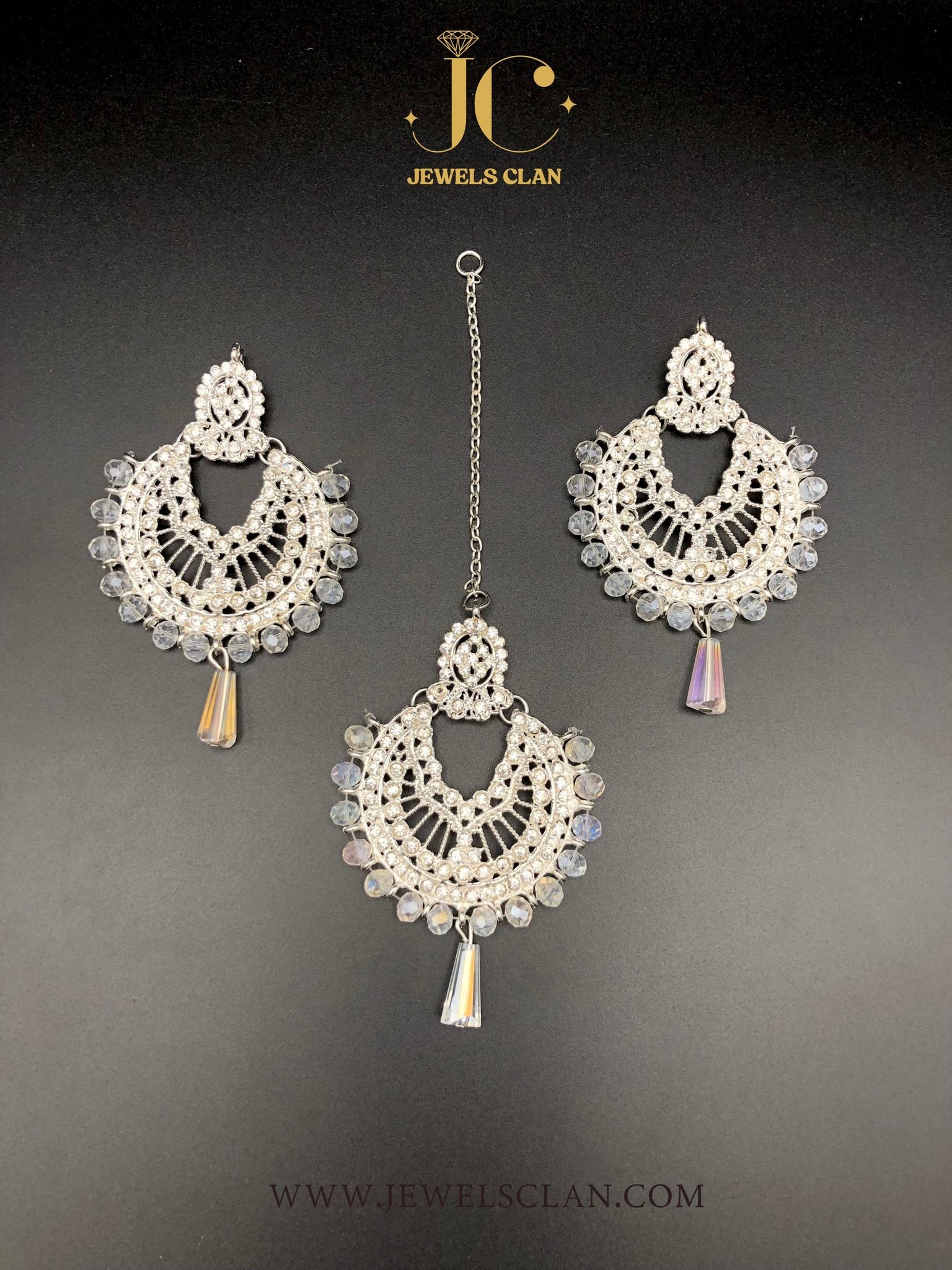 Crystal Chandelier Earrings/Tikka Set