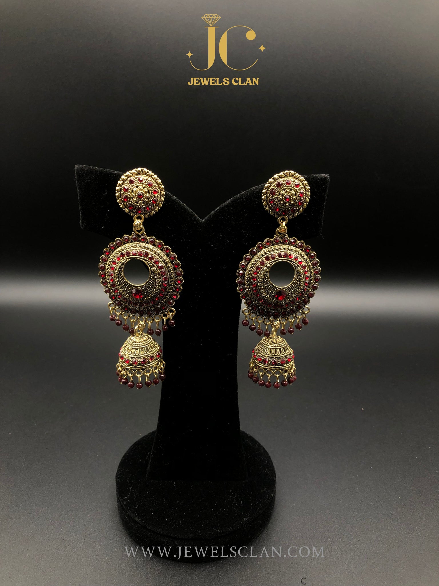 Majestic Red and Gold Jhumka Earrings