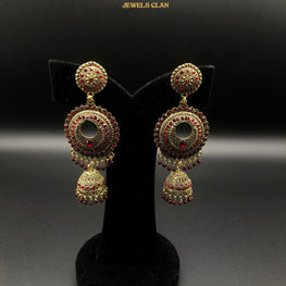 Majestic Red and Gold Jhumka Earrings