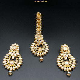 Kundan Earrings/Tikka Set(Gold-Champagne)